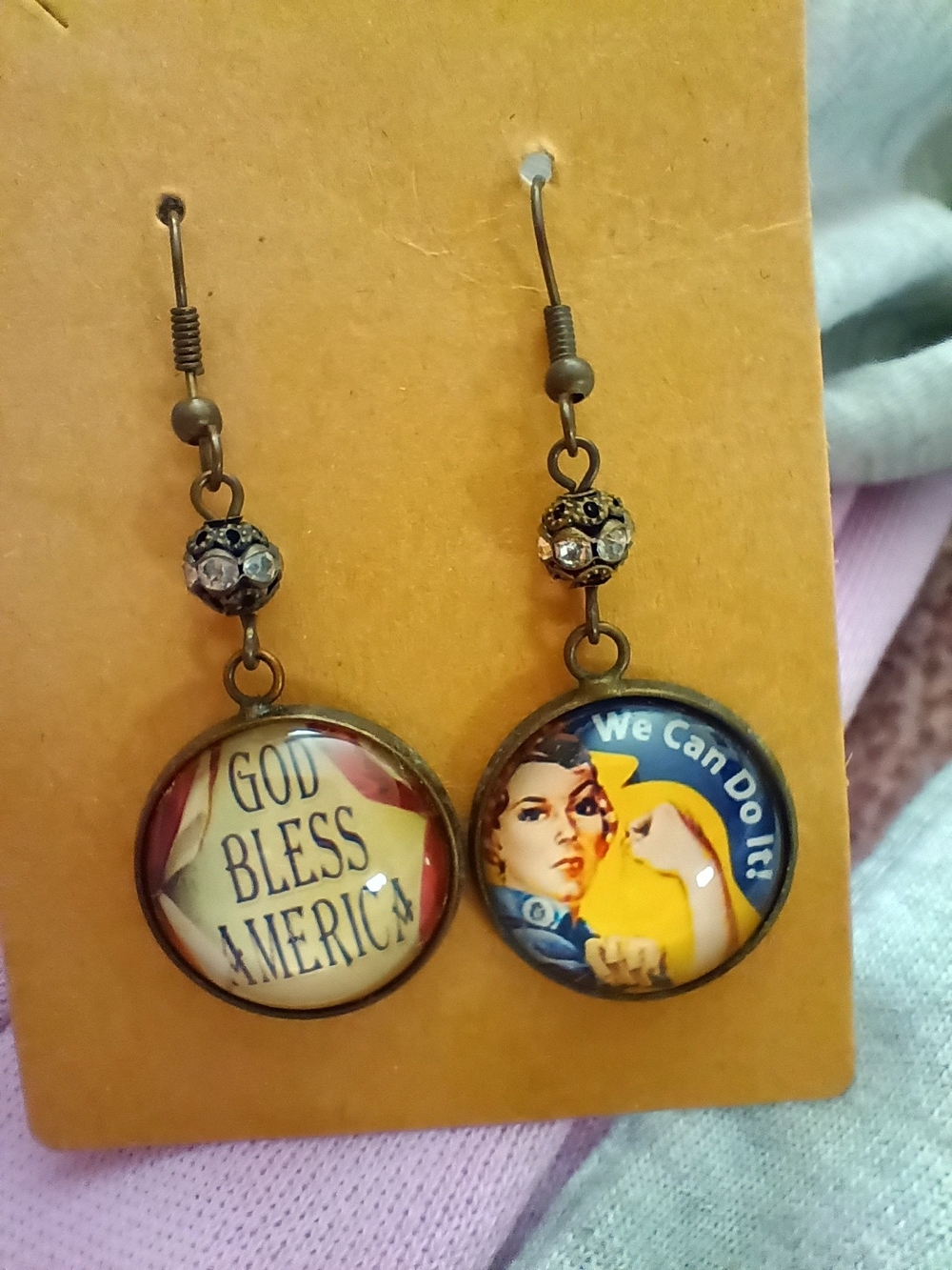 Handmade 'God Bless America' & 'We Can Do It!' Dangle Earrings